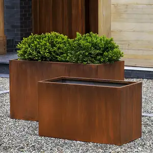 Corten Steel Pot Tanaman Penanam Bunga Persegi Panjang Baja Maceteros Grandes