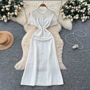 Vestido Largo de Punto con Cuello Redondo y Cintura Ajustada, Estilo Francés, para Mujer, Primavera 2026, Nuevo, de Alta Gama, con Cuentas - Product Image 5