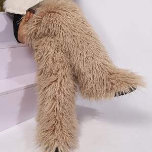 Moda uyluk yüksek kürk çizmeler diz üzerinde kabarık yüksek çizmeler kadınlar için uzun kürklü ayakkabı - Product Image 3