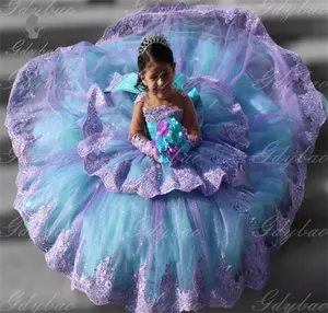 薰衣草贴花女孩优雅连衣裙蝴蝶结蓬松薄纱舞会生日庆典婚礼定制场合婴儿礼服 - Product Image 2