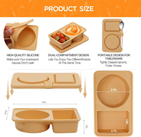 Boîte à goûter bento en silicone réutilisable et mignonne avec deux compartiments et un récipient à sauce, boîte à lunch pliable et étanche pour adultes et enfants
