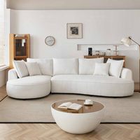 Canapé d'angle moderne en L compressé et incurvé, avec revêtement en tissu et rembourrage en mousse, idéal pour appartement, livré en boîte