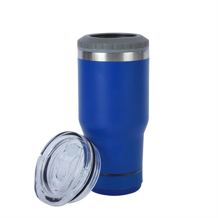 New arrival 14 oz Can cooler Tumbler Double wall Stainless Steel Travel USB Music car cup cooler with Bluetooth Speaker