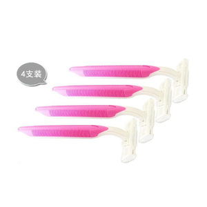 Maquinilla de afeitar manual para mujer, hoja de acero inoxidable, depilación de axilas y piernas, afeitado corporal, uso doméstico, mango rosa - Product Image 4
