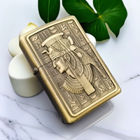 Nouveau Briquet à Essence Créatif et Original en Alliage de Zinc, Coupe-Vent, avec Roue d'Allumage en Relief Motif Pharaon, pour Cigares et Cigarettes
