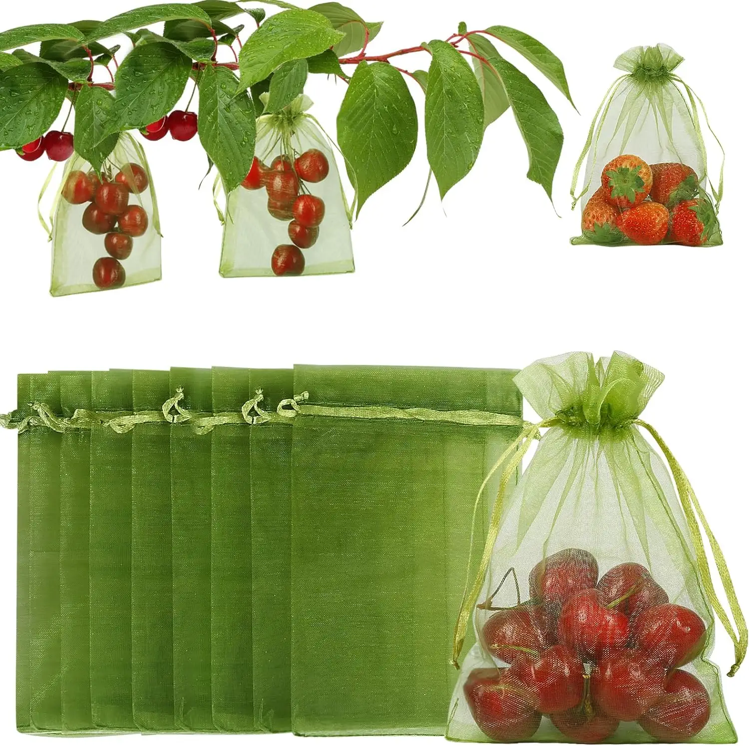 100 pcs trái cây bảo vệ túi trái cây lưới túi cây ăn quả màu xanh lá cây Bìa lưới túi