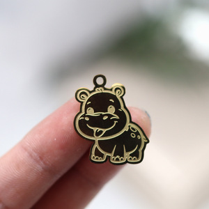Colgante Qiandi de acero inoxidable, lindo animal hipopótamo accesorio DIY, collar de dibujos animados, pendientes y - Product Image 4