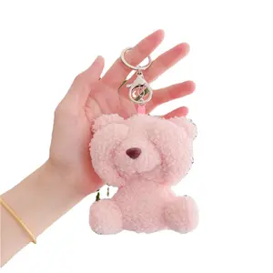 11厘米迷你玩具毛绒粉色腮红泰迪熊钥匙扣时尚小号毛绒毛绒迷你泰迪熊毛绒钥匙扣