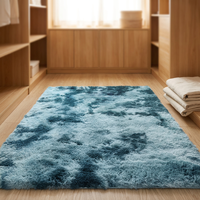 Tapis rectangulaire moderne en polyester peluche bleu étoile de mer, fabriqué à la machine, avec envers antidérapant en PVC, pour usage domestique et commercial