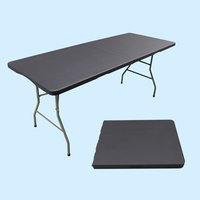 Table pliante légère de 6 pieds bon marché Table rectangulaire en plastique noir pour événements en plein air pour la fête de mariage ou à l'hôpital