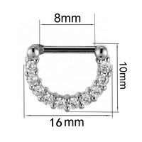 Cincin tindik badan modis, perhiasan bentuk D warna zirkon, cincin hidung Septum tulang rawan telinga, cincin Clicker Tragus