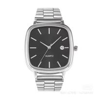 Montres-bracelets en acier inoxydable avec calendrier pour hommes, femmes et couples, style rétro carré, mouvement à quartz, vente en gros pour les professionnels de la mode.