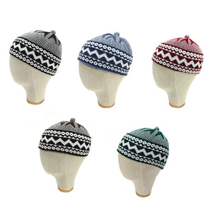 100% algodón Kufi Kopiah para hombre Ajuste cómodo Gorro de oración musulmán Tamaño libre Sombrero étnico de punto de Malasia - Product Image 4