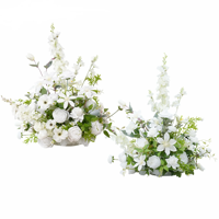 S-A8953 2 pièces Décoration de table Delphinium blanc et verdure, fleurs pour allée, accessoires pour événements et fêtes