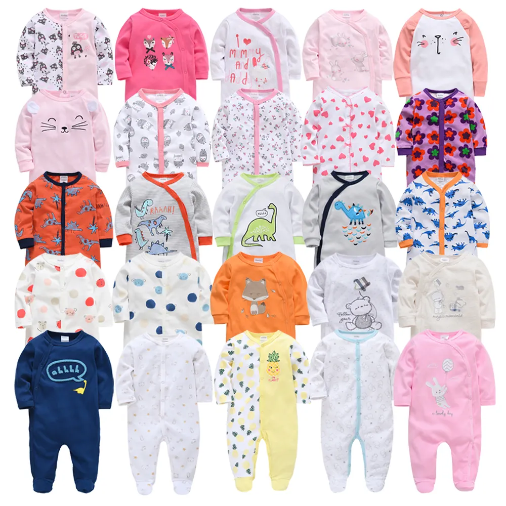 Großhandel Baby Kleidung Jungen Stram pler Niedlichen Druck Jumps uit Custom Label Neugeborene Body Anzug Mädchen Jumps uit 100% Baumwolle Overalls