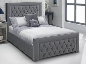Tessuto in velluto grigio scuro Design italiano imbottito letto in tessuto matrimoniale con testiera trapuntata e piedino per la vendita
