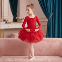 Justaucorps de danse en tulle brillant à manches longues avec jupe tutu pour filles