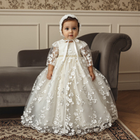 Robe de baptême pour nouveau-né, col rond, manches longues, robe longue pour enfants, fleurs 3D, mode, occasions spéciales, robes pour enfants