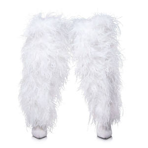 Stivali di Lusso Personalizzati da Donna per l'Inverno con Vere Piume di Struzzo, Punta a Spillo, Tacco <span class=keywords><strong>Alto</strong></span> <span class=keywords><strong>in</strong></span> <span class=keywords><strong>Camoscio</strong></span> e Pelliccia - Product Image 3