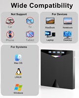 Lecteur de CD/DVD externe portable 7-en-1 USB 3.0 pour ordinateur portable/de bureau, compatible Windows 11/10/8/7, Linux, Mac OS