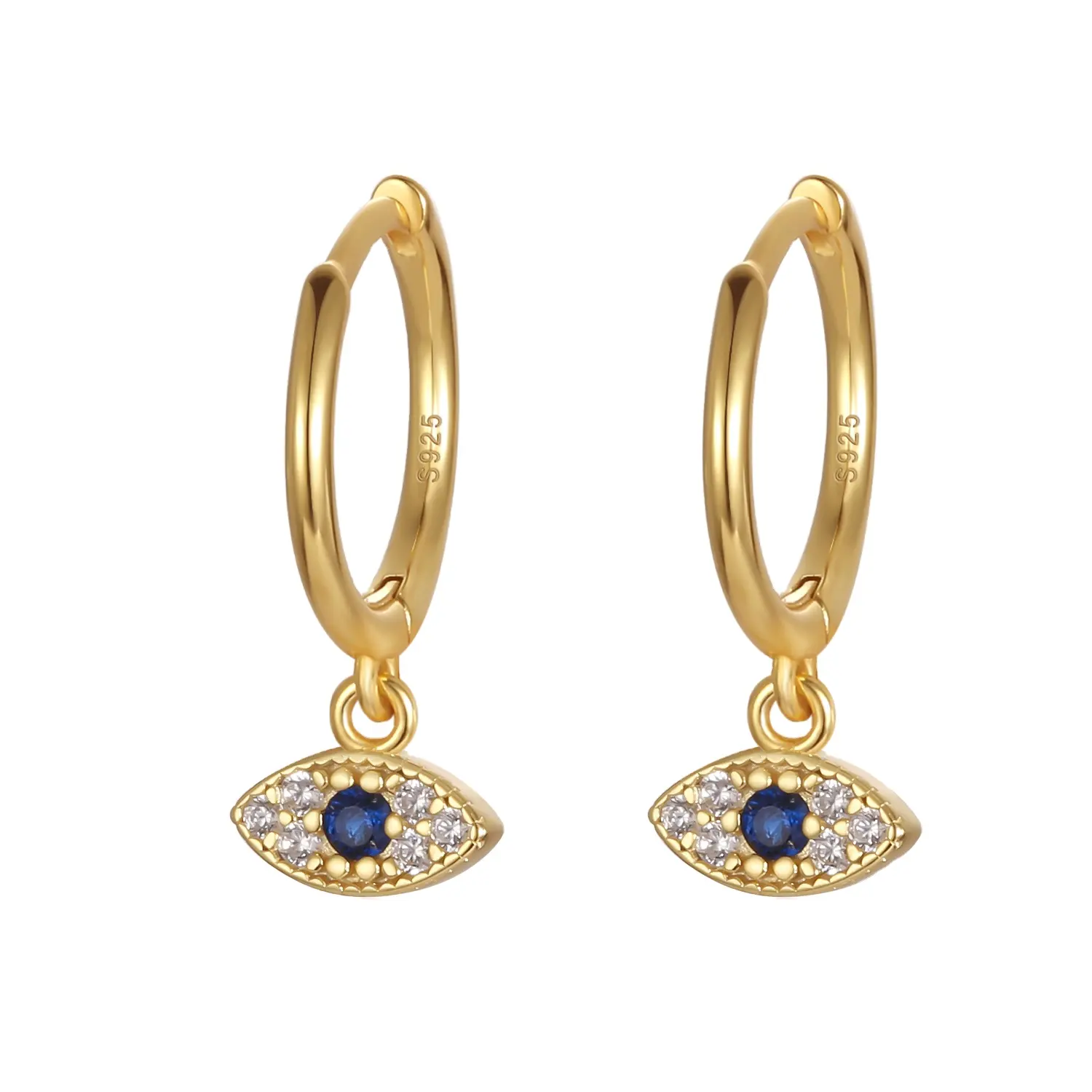 2022 NEW INS Hot Selling 925 Sterling Silver Blue Evil Eyes diamond zircon chic hoop earring for women jewelry