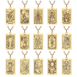 Diseño Original europeo y americano nuevo TAROT Tarot colgante tarjeta collar hombres y mujeres collar de acero de titanio a juego - Product Image 3
