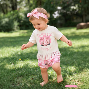 Conjunto de Ropa Western de Verano para Bebé Niña: Atuendo de Vaquera Pequeña de Papá, con Botines de Lazo, Tops con Borlas y Pantalones Cortos - Product Image 5
