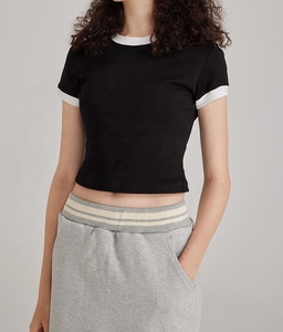 T-Shirt moda nuova moda in bianco <span class=keywords><strong>e</strong></span> nero da <span class=keywords><strong>donna</strong></span> Slim Fit alla moda in cotone con stampa logo personalizzata - Product Image 4