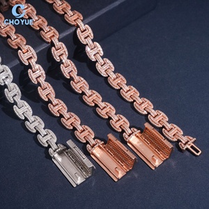Cadena de eslabones cubanos con diseño en H, chapada en rodio, de plata maciza 925, con moissanita de 12 mm, estilo Iced Out, joyería hip-hop. - Product Image 3