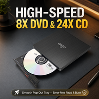 Drive Optik Eksternal Bertenaga Kabel Ganda, Pembakar DVD-RW Kecepatan Tinggi untuk Pembuatan Disk yang Stabil, Laptop PC MacBook Komputer