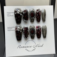 Faux ongles à presser faits main, motif Halloween Gothique Sombre Crâne Croix 3D, forme Cercueil Moyenne, 10 pièces, Vente en gros