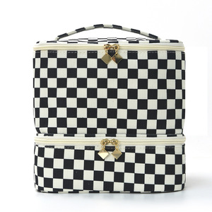 Trousse de maquillage double couche en velours côtelé, motif damier, grande capacité, pour rangement de vernis à ongles et <span class=keywords><strong>kit</strong></span> de manucure - Product Image 5