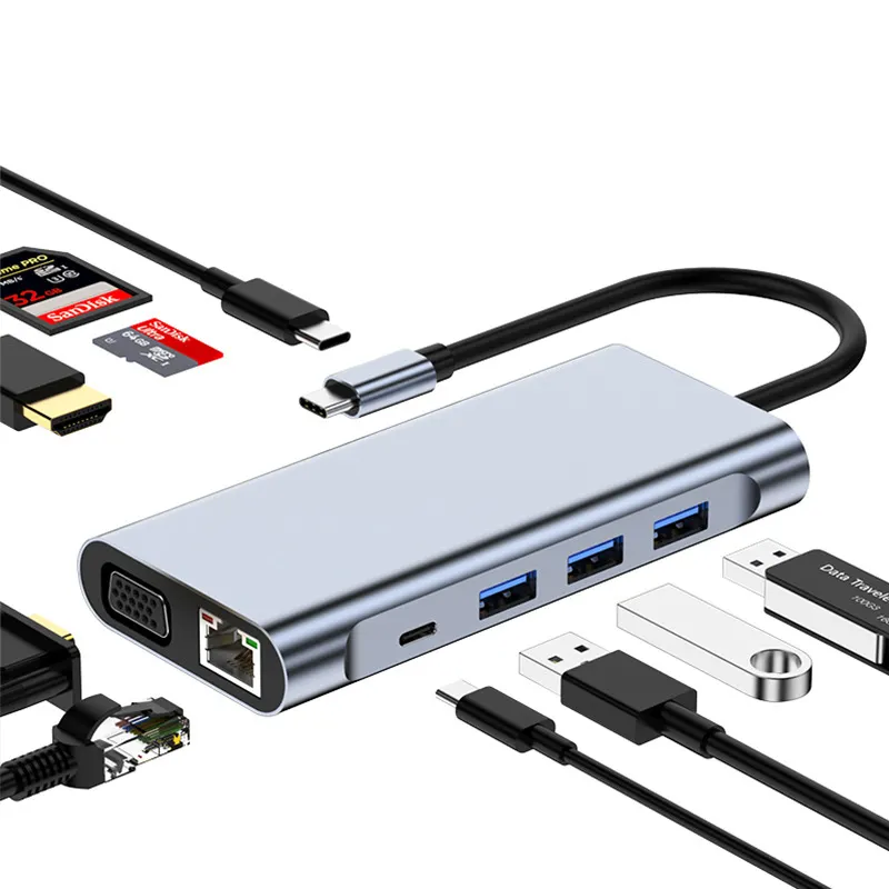 USBハブ10ポート多機能PD充電転送100mpbsイーサネットUSBCラップトップドッキングステーション (Macbook用)