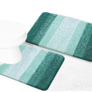 Alfombra de baño sencilla con rayas degradadas, imitación de cachemira, absorbente, antideslizante, diseño minimalista rectangular para el suelo del baño - Product Image 2