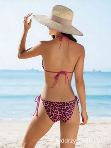 Conjunto de Bikini Triangular con Estampado de Leopardo Sexy para Mujer, Venta al Por Mayor, Personalizado, con Lazos Laterales, Traje de Baño de 2 Piezas para Playa y Piscina - Product Image 5