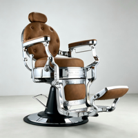 Fauteuil de Barbier Vintage Marron avec Cadre Gravé, Équipement de Coiffure Robuste et Inclinable pour Salon