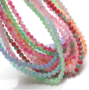 Grossiste Perles rondes en verre imitation jade blanc bicolore, perles en verre magique effet gelée pour la fabrication de bijoux, 50 pièces/brin - Product Image 2