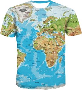T-shirt unisexe avec carte du monde en 3D, t-shirt graphique pour hommes, manches courtes, col rond, imprimé, décontracté, été - Product Image 5