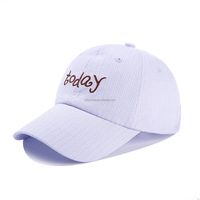 Topi Baseball Wanita Berkualitas Tinggi Motif Garis, Model Dad Hat dengan Ikat Belakang, 6 Panel, Pelindung Matahari untuk Luar Ruangan, Snapback