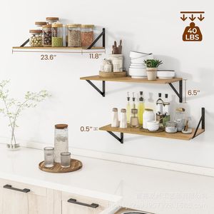 Wooden <b>Wall</b> <b>Shelf</b> With Metal Brackets 23.6 Inch <b>Floating</b> <b>Shelf</b> For Kitchen Storage Heavy Duty 40 Lbs Capacity - Product Image 1