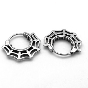 Yunnique Pendientes de aro de acero de titanio con diseño geométrico de telaraña, joyería de moda unisex - Product Image 2