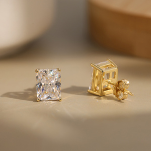 LZE54 RINNTIN Women <strong>Earrings</strong> 14K <strong>Gold</strong> Plated 925 Sterling Silver <strong>Emerald</strong> Radiant Cut 8A Premium Cubic Zirconia Stud <strong>Earrings</strong> - Product Image 5