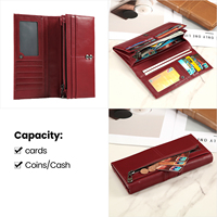 Dompet Panjang Wanita Kulit Asli DUJIANG, Banyak Slot Kartu, Gaya Vintage Minimalis, Dompet Lipat Model Akordion, 2180