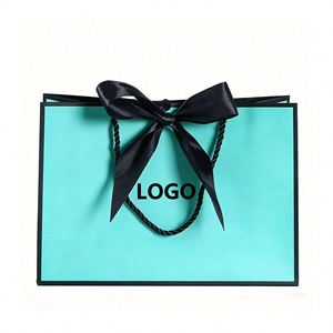 Factory Direct Customizable Turquoise Paper <b>Gift</b> <b>Bag</b> With Black Bow & Handle Elegant Ideal for Clothing & Jewelry Packaging - Product Image 2
