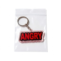 Porte-clés en acrylique personnalisé HanXin avec texte « Angry Text », imprimé UV, lettres rouges épaisses, breloque de sac, crochet, vente en gros, fournisseur d'usine