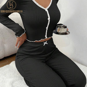 批发性感蕾丝长袖女式睡衣套装 - Product Image 5