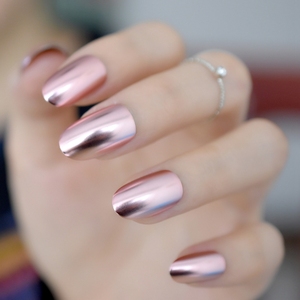 <span class=keywords><strong>Ongles</strong></span> pressés ronds, rose <span class=keywords><strong>clair</strong></span> métallisé, pour <span class=keywords><strong>ongles</strong></span> à coller, chic pour femmes, manucure de salon, 24 pièces - 12 tailles - Product Image 1