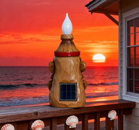 Sculpture en résine de dieu Tiki avec lanterne lumineuse sur le dessus, décoration de jardin d'extérieur avec plantes tropicales, statue lumineuse à LED pour fête sur la terrasse