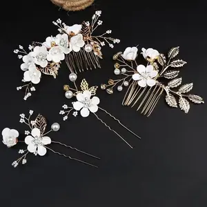 Vintage Hair Accessories European Style Bride Crystal Flower Headwear Hand-made Bride Flower Hairpin Decorations With Comb