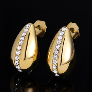 Pendientes de Gota de Agua con Incrustaciones de Diamantes de Circonio, Acero Inoxidable Chapado en Oro de 18K, Joyería de Moda de Alta Calidad para Mujer - Product Image 1